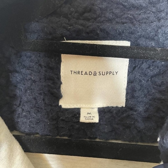 Thread & Supply Sherpa Pullover Sweater Cream Black Snap Buttons Size M - Picture 3 of 6